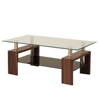 Petra Glass Coffee Table Rectangular In Clear With Walnut Legs