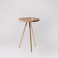 Pearl Side Table in Brown Marble & Brass Plate