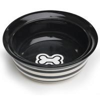 Pet Feed Bowl Ceramic Black Stripe Large 8in