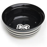 Pet Feed Bowl Ceramic Black Stripe Medium 7in