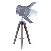 Penrith Wooden Tripod Lamp with Chrome Film Shade
