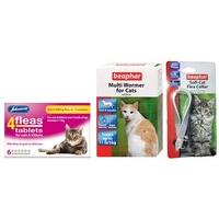 Pet Connection Long Lasting Flea, Tick & Worming Kit (for all cats >6m old) (Flea and Worm kit + Glitter Flea Collar)