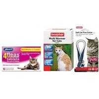 Pet Connection Long Lasting Flea, Tick & Worming Kit (for all cats >6m old) (Flea and Worm kit + Sparkle Flea Collar)