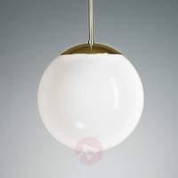 Pendant light with opal sphere, 30 cm, brass