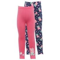 Peppa Pig girls pink and navy stretch fabric character floral print full length leggings - 2 pack - Pine Green