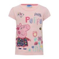 Peppa Pig girls 100% cotton cap sleeve Pretty Peppa slogan character applique coat detail top - Light Pink