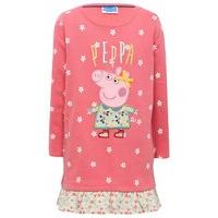 Peppa Pig pink pull on flower print long sleeve side pocket frill hem character applique tunic dress - Pink