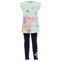 Peppa Pig girls frill short sleeve pocket character print top and full length leggings set - Mint