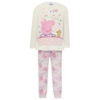 Peppa Pig girls 100% cotton character print frill hem long sleeve top and trouser pyjama set - Pink