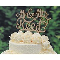 Personalized Linden Wood Rustic Wedding Cake Topper with Couples Last Name