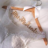 Personalized Wedding Hanger Custom Bridal Hanger Natural Wood Hanger with Metallic Gold Name