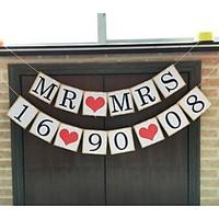 Personalised Mr Mrs With Your Date Wedding Save The Date Birthday Engagement Party Banner Sign Photo Prop with String