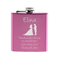personalized engraved 6 oz pink hip flask stainless steel wedding birt ...