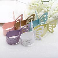 Personalized Butterfly Design Pearl Paper Napkin Ring - Set of 12 (More Colors)