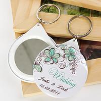 Personalized Mirror Key Ring - Green Flower (set of 12)