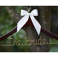 Personalized Wedding Dress Hanger, Custom Wire Bridal Name Hanger with Cherry Hanger White Bow and Wire in Gold Color