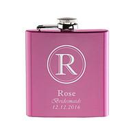 personalized engraved 6 oz pink hip flask stainless steel wedding birt ...