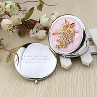Personalized Rhinestone Flower Chrome Compact Mirror Favor