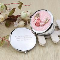 Personalized Pink Chrome Compact Mirror Favor With Rhinestone