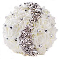 PE Artificial Rose S Diamond White Bridal Wedding Bouquet