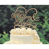 Personalized Linden Wood Wedding Cake Topper with Couples First Names