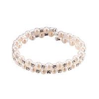 Pearl Crystal No Clasp Elastic Bangle Bracelet Jewelry (One Size for All)