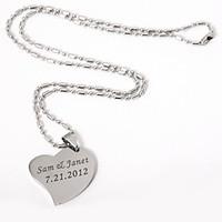 personlized heart pendant necklace in silver alloy