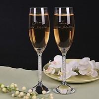 Personalized Toasting Flutes Transparent Diamond Shank - Set of 2