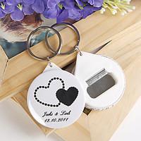 Personalized Bottle Opener / Key Ring - Double Hearts (set of 12)