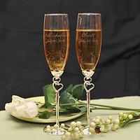 Personalized Double Heart Design Toasting Flutes