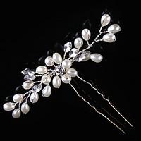 Pearl Crystal Alloy Headpiece-Wedding Special Occasion Casual Hair Clip Hair Pin Hair Stick 2 Pieces