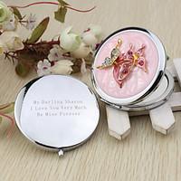 Personalized Butterly Design Chrome Compact Mirror Favor With Rhinestone