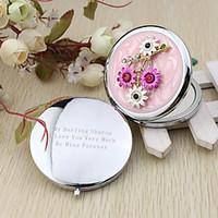 Personalized Fuchsia And Wihte Flower Chrome Compact Mirror Favor