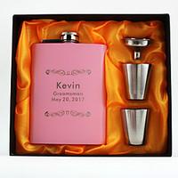 Personalized the Stainless Steel Hip Flasks 8-oz Pink Flask Set Thanks Gift