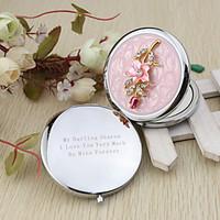 Personalized Pink Flower Chrome Compact Mirror Favor With Rhinestone