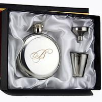 Personalized 3-pieces Stainless Steel Hip Flasks 5-oz Silver Flask Gift Set Initial