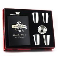 Personalized Stainless Steel Black Hip Flasks 8-oz Flask Set Thanks