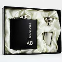 Personalized 3-pieces Stainless Steel Hip Flasks 6-oz Black Flask Gift Set