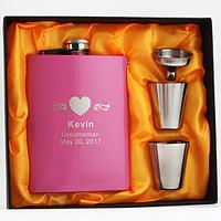 Personalized Stainless Steel 8-oz Fuchsia Flask Set Hip Flasks