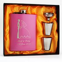 Personalized Stainless Steel 8-oz Fuchsia Flask Set Hip Flasks Wedding