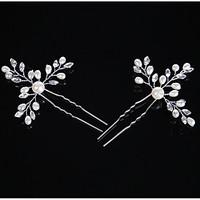 Pearl Crystal Alloy Headpiece-Wedding Special Occasion Casual Hair Clip Hair Pin Hair Stick 2 Pieces
