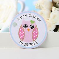 personalized favor tag pink owl set of 36