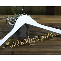 Personalized Custom Wedding Dress Hanger with Gold Wire Names for Groom and Bride