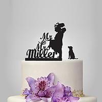 Personalized Acrylic Couple And A Dog Wedding Cake Topper