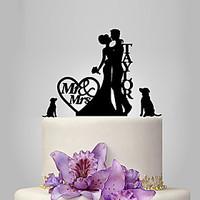 Personalized Acrylic Bride And Groom With Dog Wedding Cake Topper