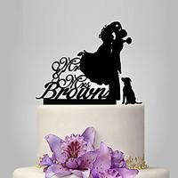 Personalized Acrylic Bride And Groom With One Dog Wedding Cake Topper