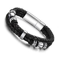 Personality Leather Woven Layers of Male Bracelets of Titanium Steel Ring Christmas Gifts