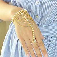 Pearl Rhinestone Chain Link Bracelets with Rings