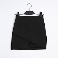 Pencil Solid Skirts, Casual/Daily Simple Low Rise Mini Elasticity Cotton Polyester Micro-elastic Spring Summer