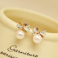 Pearl Alloy Fashion Oval White Black Pink Jewelry Daily 1 pair